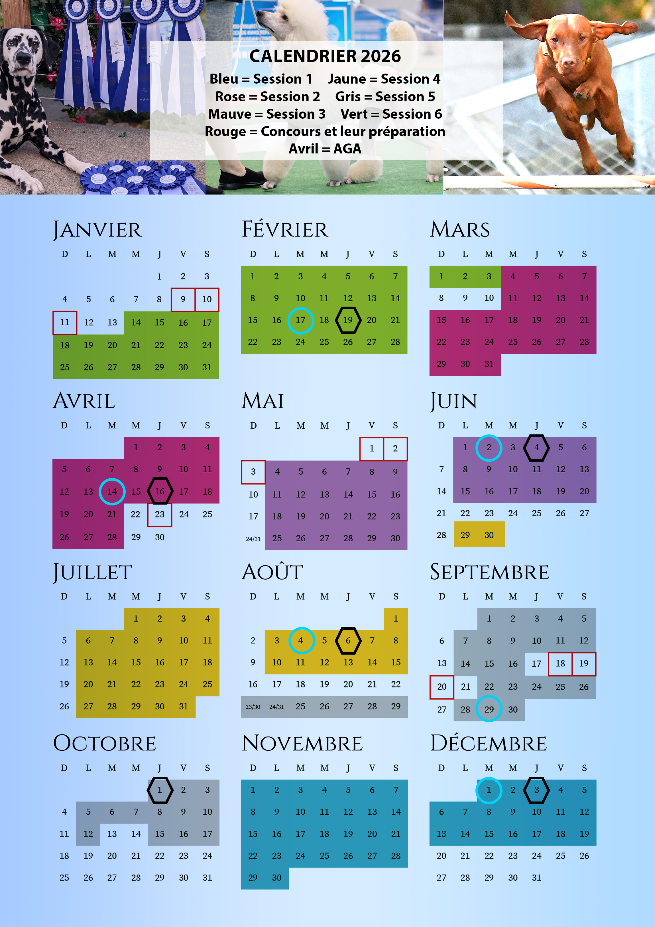 Calendrier 2026 - Club canin chomedey