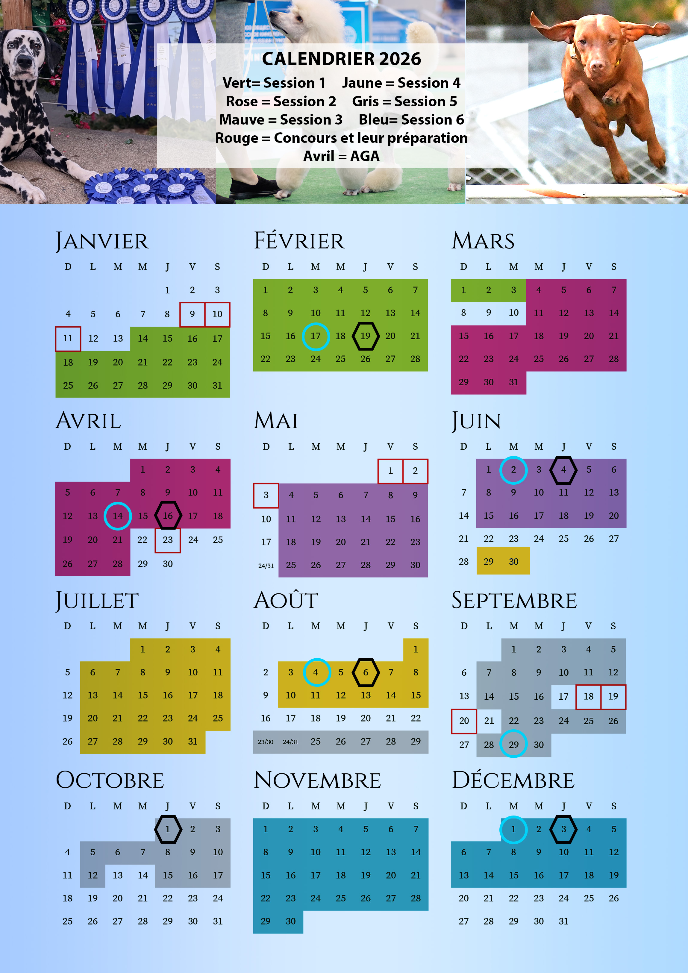 Calendrier 2026 - Club canin chomedey
