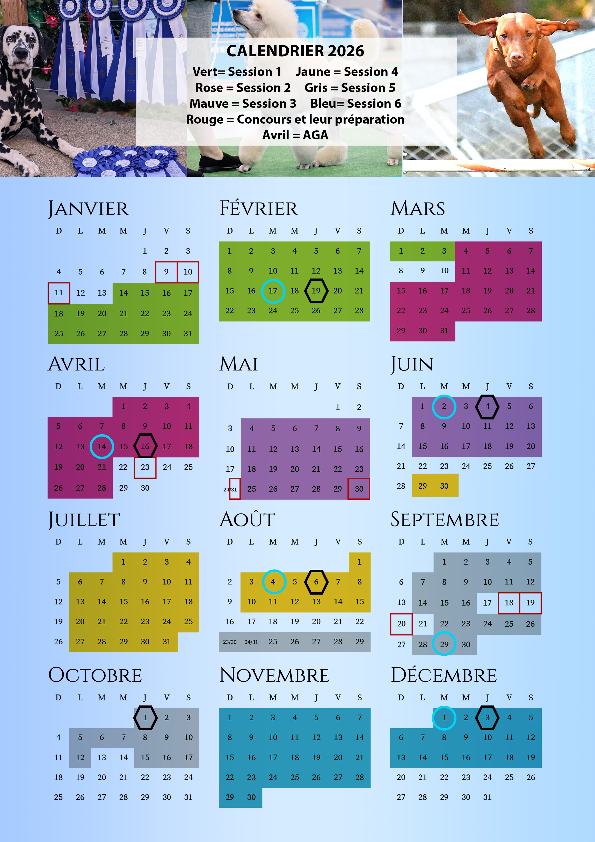 Calendrier 2026 - Club canin chomedey